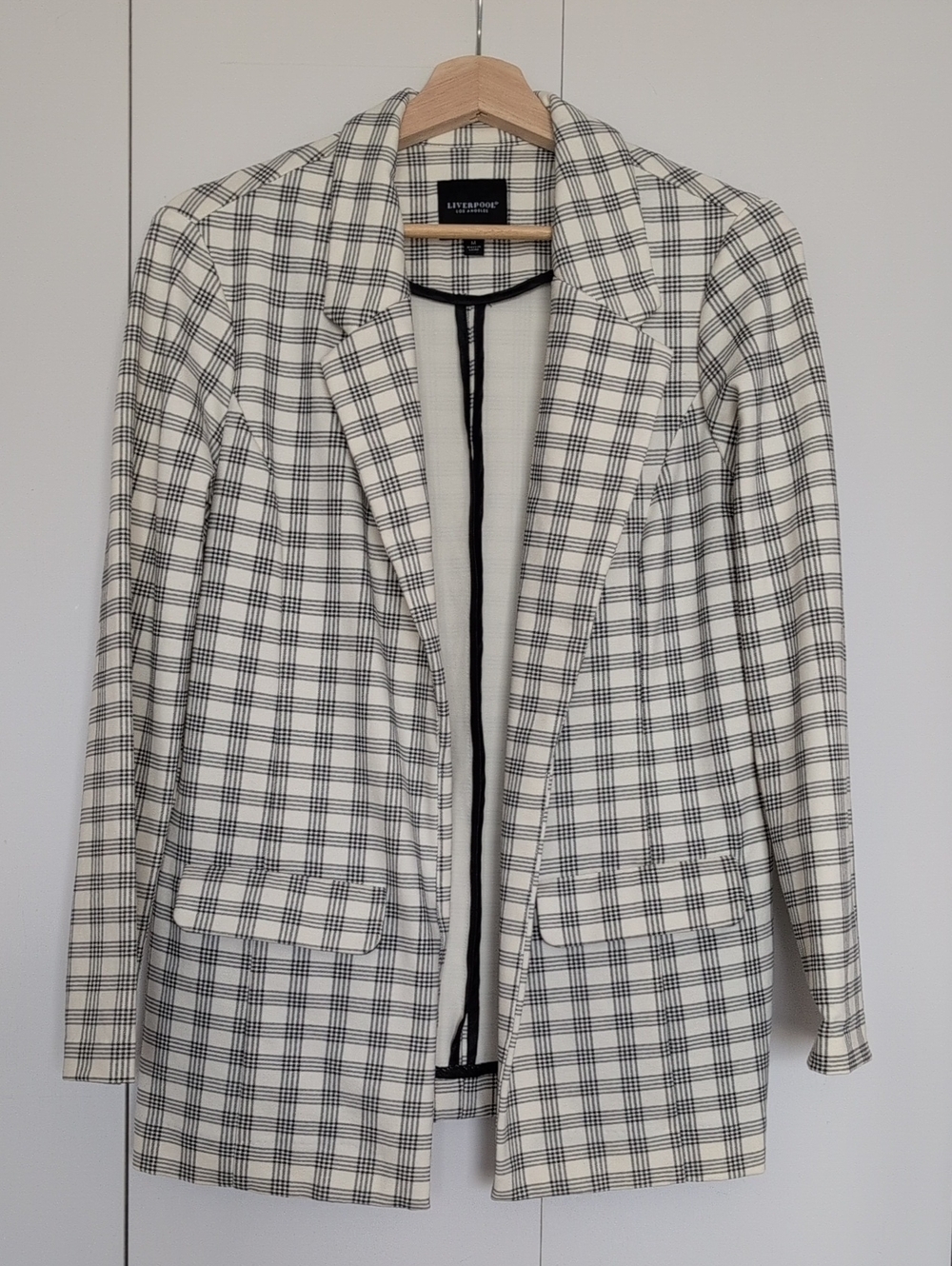2/$50💜Liverpool Black & White Plaid Longline Women's Blazer